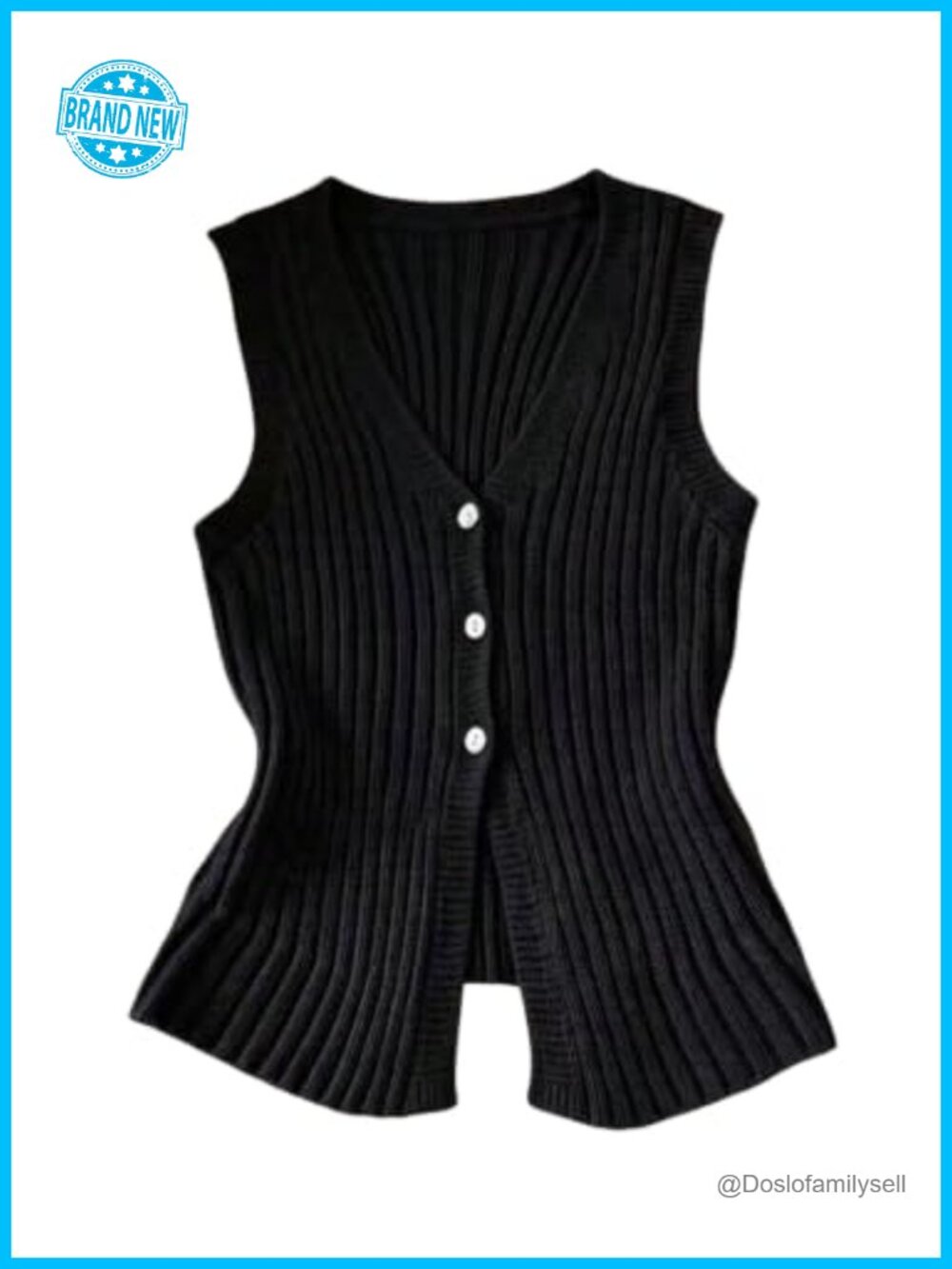 Ribbed Knit Button Down Sweater Vest V-Neck Sleeveless Slim Fit